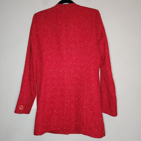 Mary Kay Red Tweed Button Jacket Long Blazer Mock Neck Size Medium Tall - Picture 5 of 16